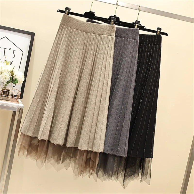 Knitting High Waist Mesh Skirt Autumn A-line Pleated Korean Elegant Tulle Skirts Mid-Calf Casual Female Vintage Long Skirt
Knitting High Waist Mesh Skirt Autumn A-line Pleated Korean Elegant Tulle Skirts Mid-Calf Casual Female Vintage Long Skirt