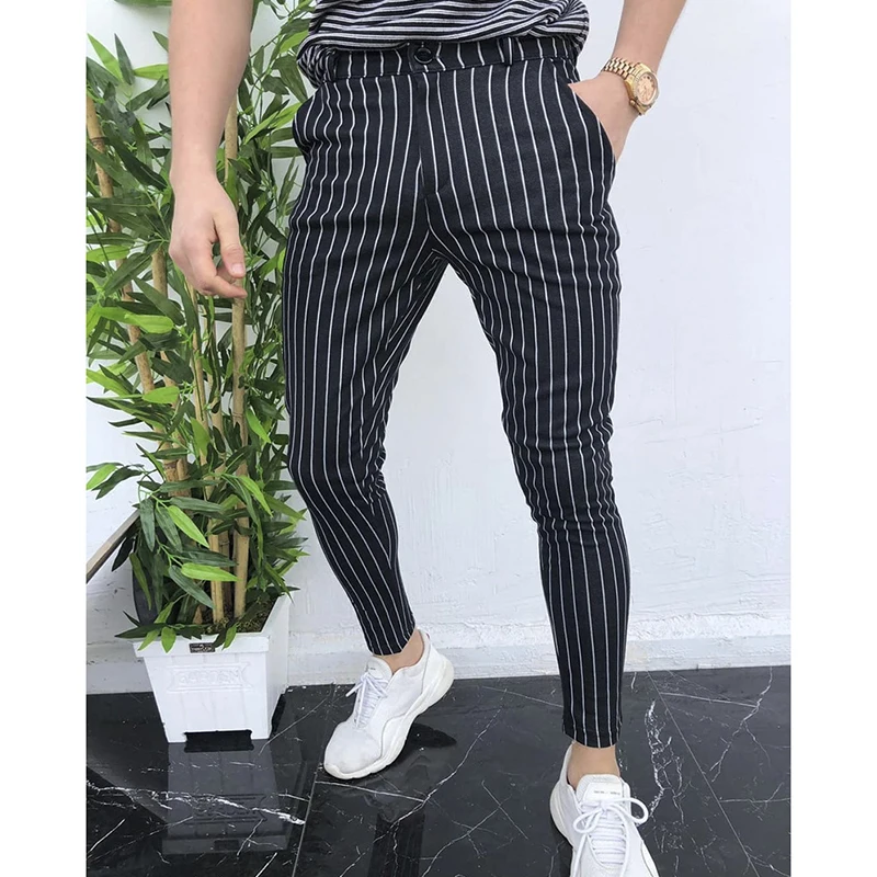 New Men's Striped Casual Slim Fitness Pants Male Trousers Business Pencil Casual Fashion Elastic Bodybuilding Streetwear 12 New Men's Striped Casual Slim Fitness Pants Male Trousers Business Pencil Casual Fashion Elastic Bodybuilding Streetwear 18