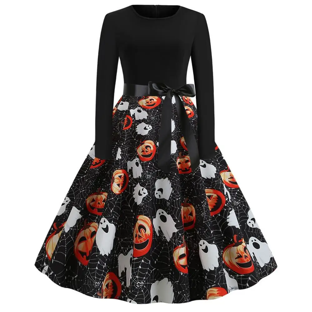 Halloween Pumpkin Print Dress Women Clothes Round Neck Long Sleeve Ball Gown Zipper Hepburn Party Dresses Female Robe Femme BB4
Halloween Pumpkin Print Dress Women Clothes Round Neck Long Sleeve Ball Gown Zipper Hepburn Party Dresses Female Robe Femme BB4