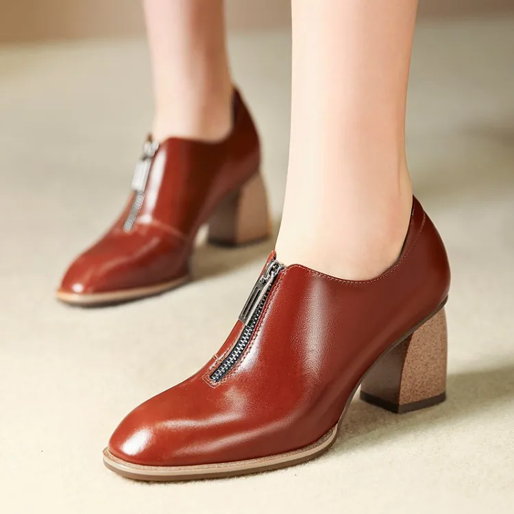 Women's round-Toe Simple Versatile Fashion Spring And Autumn 2019 New Style Front Zipper Chunky High Heel Deep Mouth Fashion Sho
Women's round-Toe Simple Versatile Fashion Spring And Autumn 2019 New Style Front Zipper Chunky High Heel Deep Mouth Fashion Sho