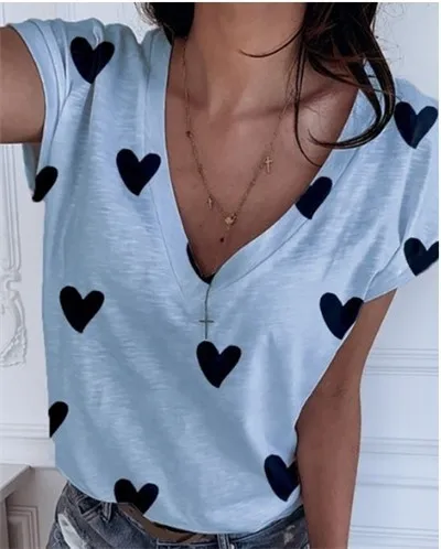 4XL 5XL Big Size Short Sleeve V-Neck Women Heart T Shirt Casual Loose Plus Size Tops 2020 New Summer Tee Shirt For Women Clothes 4XL 5XL Big Size Short Sleeve V-Neck Women Heart T Shirt Casual Loose Plus Size Tops 2020 New Summer Tee Shirt For Women Clothes