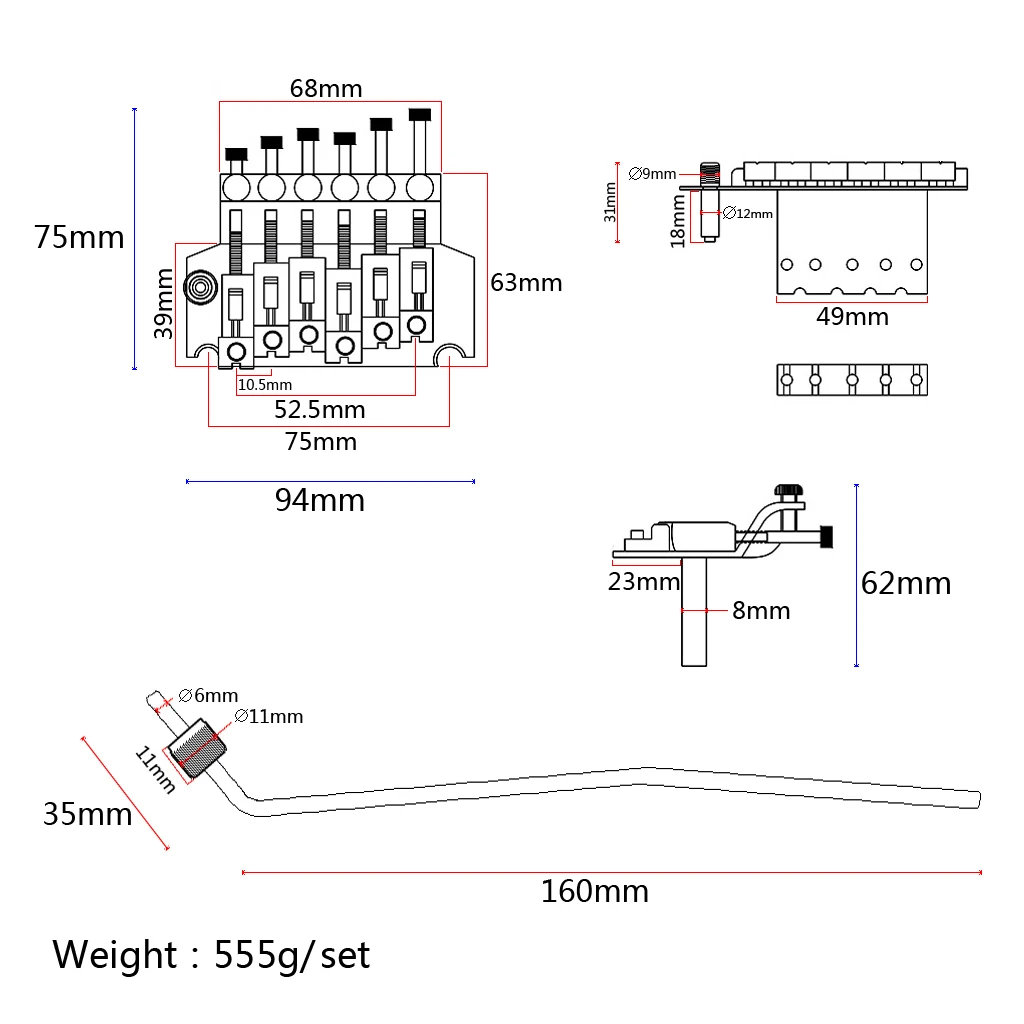 Electric Guitar Tremolo Bridge Double Locking Assembly System Chrome GA501 Electric Guitar Tremolo Bridge Double Locking Assembly System Chrome GA501