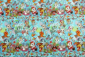 45*110cm Plain Weave Cotton Cartoon Cat Printing Fabric Sewing Material Quilting Patchwork Needlework DIY Handmade Cloth Dress