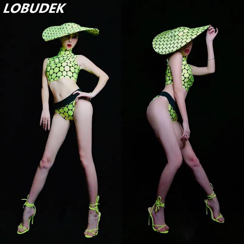 Female Dance Team DJ Jazz Costume Bar Nightclub Dancer Sexy Stage Wear Fluorescent Green Dot Bikini Hat Set Performance Outfits
Female Dance Team DJ Jazz Costume Bar Nightclub Dancer Sexy Stage Wear Fluorescent Green Dot Bikini Hat Set Performance Outfits
