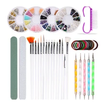 10pcs/set Nail Brush Dotting Pen Polishing Rasp Kit Nail Art Decoration Striping Tape Rhinestones Glitters Nail pen nail file(China)