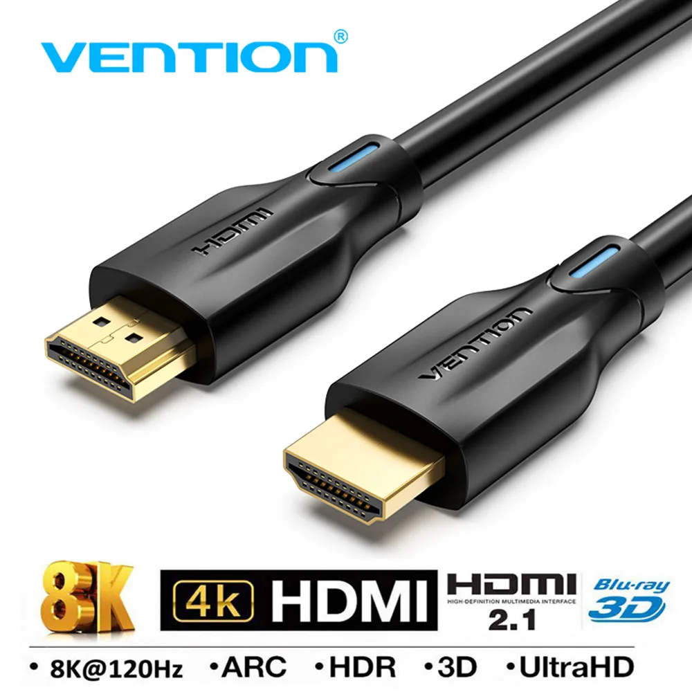 Vention HDMI 2.1 Cable 4K 120Hz 3D High Speed 48Gbps HDMI Cable for PS4 Splitter Switch Box Extender Audio Video 8K HDMI Cable 
Vention HDMI 2.1 Cable 4K 120Hz 3D High Speed 48Gbps HDMI Cable for PS4 Splitter Switch Box Extender Audio Video 8K HDMI Cable