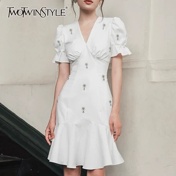 TWOTWINSTYLE Vintage Diamonds Summer Dress Women V Neck Puff Short Sleeve High Waist Ruffles Mini Dresses For Female Fashion New
TWOTWINSTYLE Vintage Diamonds Summer Dress Women V Neck Puff Short Sleeve High Waist Ruffles Mini Dresses For Female Fashion New