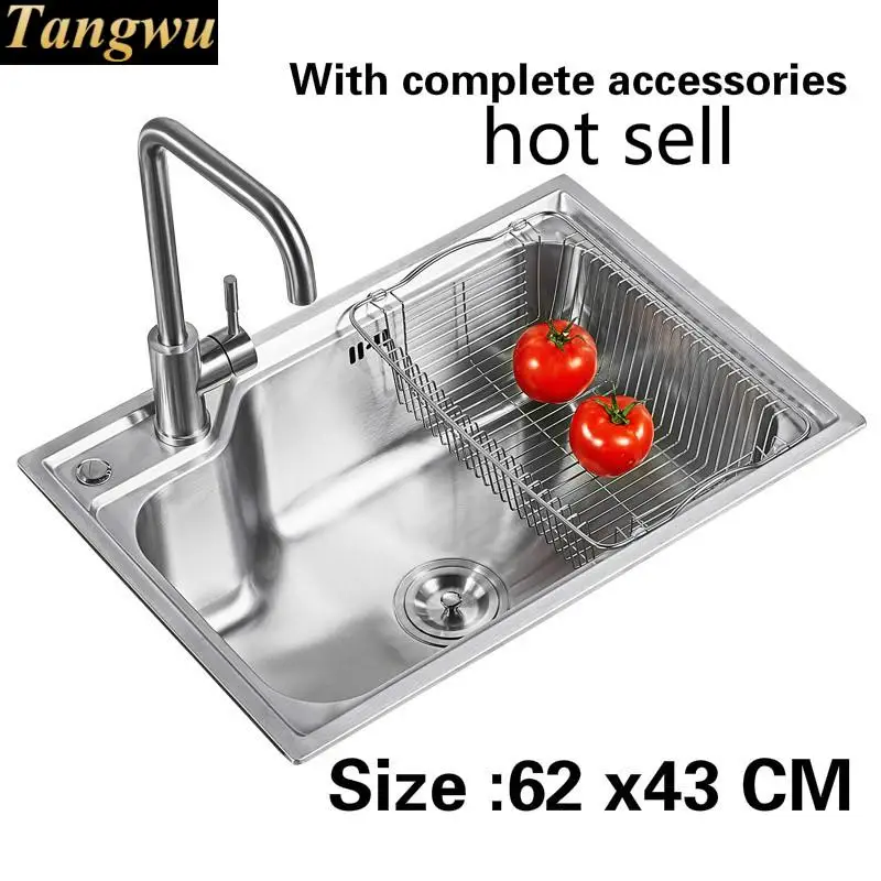 

Free shipping Hot sell food grade 304 stainless steel kitchen sink 0.8mm ordinary single slot On the left Right 62 x43 CM