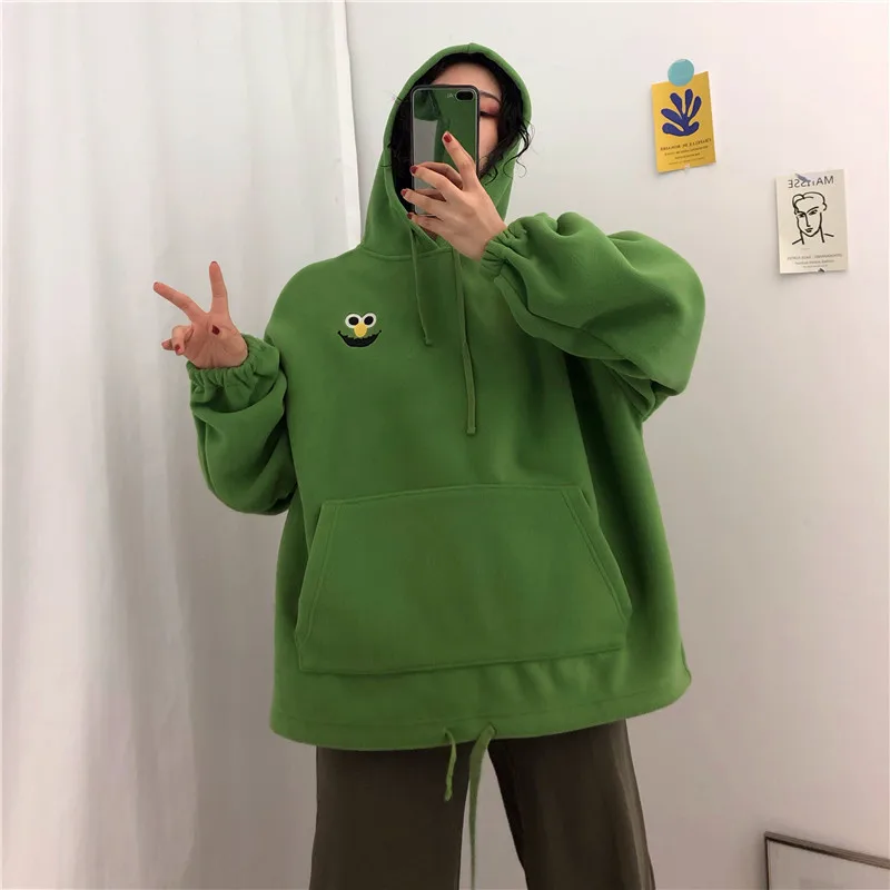 ELMO Embroidery Hoodies Pockets Oversize Sweatshirts