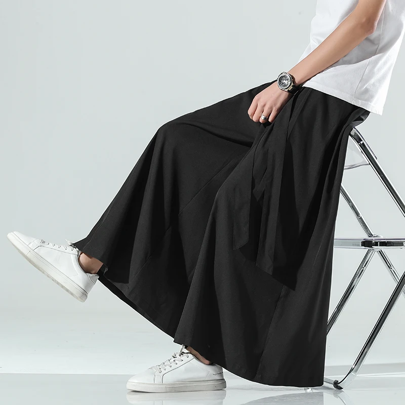 Уютные черные шелковые штаны хакама кунг-фу с широким низом ушу кимоно китайские