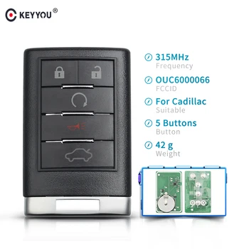 KEYYOU Replacement Remote Car Key Fit For Cadillac CTS Escalade DTS STS OUC6000066 315Mhz Keyless Entry Car Key Fob 5 Buttons