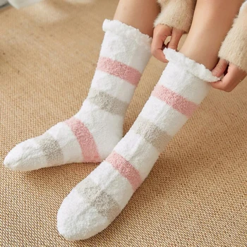 

Women Girls Cozy Striped Elastic Home Soft Bed Floor Socks Fluffy Warm Winter Breathable Various Colors Available Socks