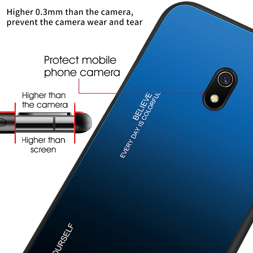 For Xiaomi Redmi 8A Gradient Tempered Glass Phone Case Soft TPU Silicone Frame Glass Back Cover Case For Redmi 8A Shockproof Bag (6)