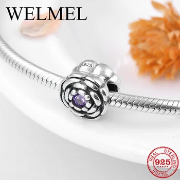 Hot 925 Sterling Silver diy jewelry Double sided rose flower charm beads with purple Zircon Fit Original Pandora Charm Bracelet 
Hot 925 Sterling Silver diy jewelry Double sided rose flower charm beads with purple Zircon Fit Original Pandora Charm Bracelet