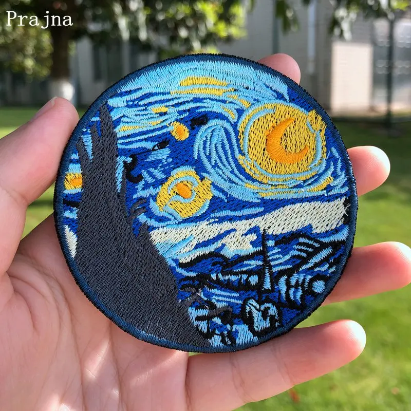 

Prajna Van Gogh Patch Embroidered Patches For Clothing Iron On Patches On Clothes Stripes Cartoon Wave Heart DIY Patch Appliques