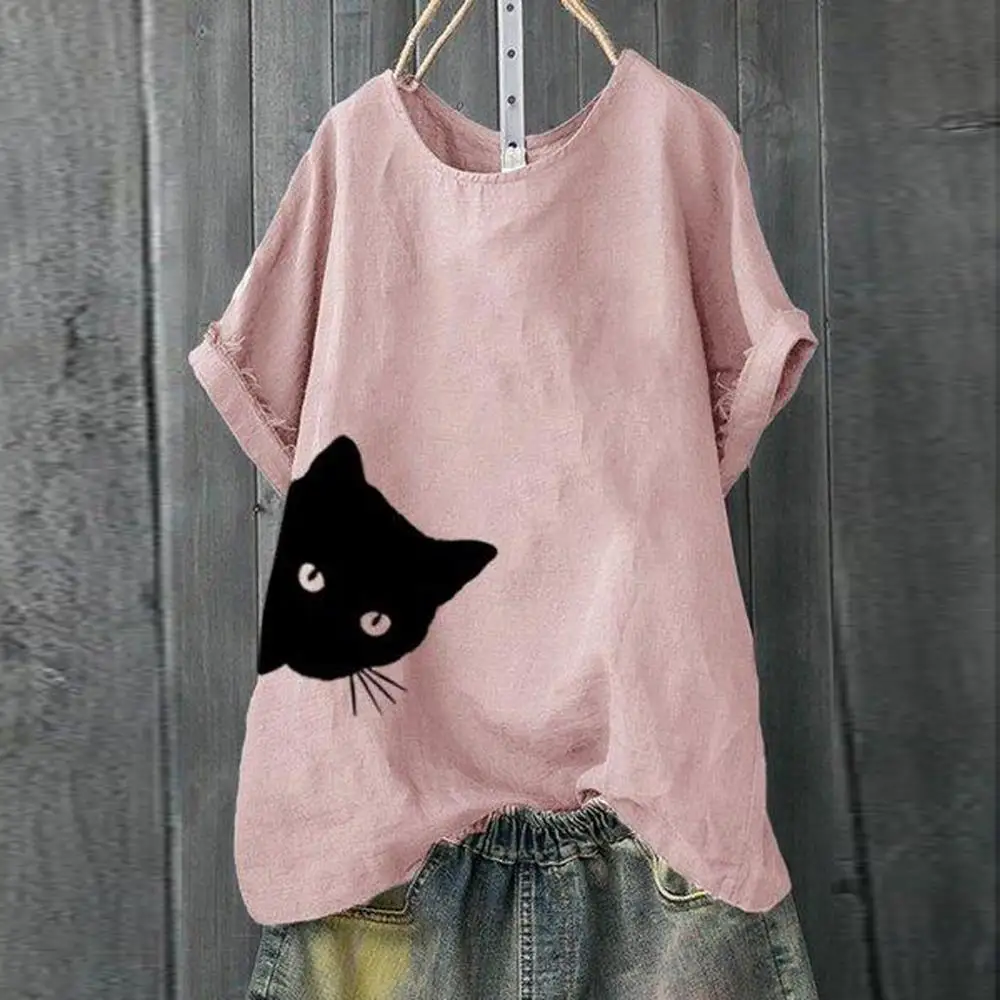 Blouses Women 2019 Summer Autumn Pluse Size Casual Solid Cat Print Round Short Sleeve Long Loose Casual Tops Blusas Verano Mujer
Blouses Women 2019 Summer Autumn Pluse Size Casual Solid Cat Print Round Short Sleeve Long Loose Casual Tops Blusas Verano Mujer