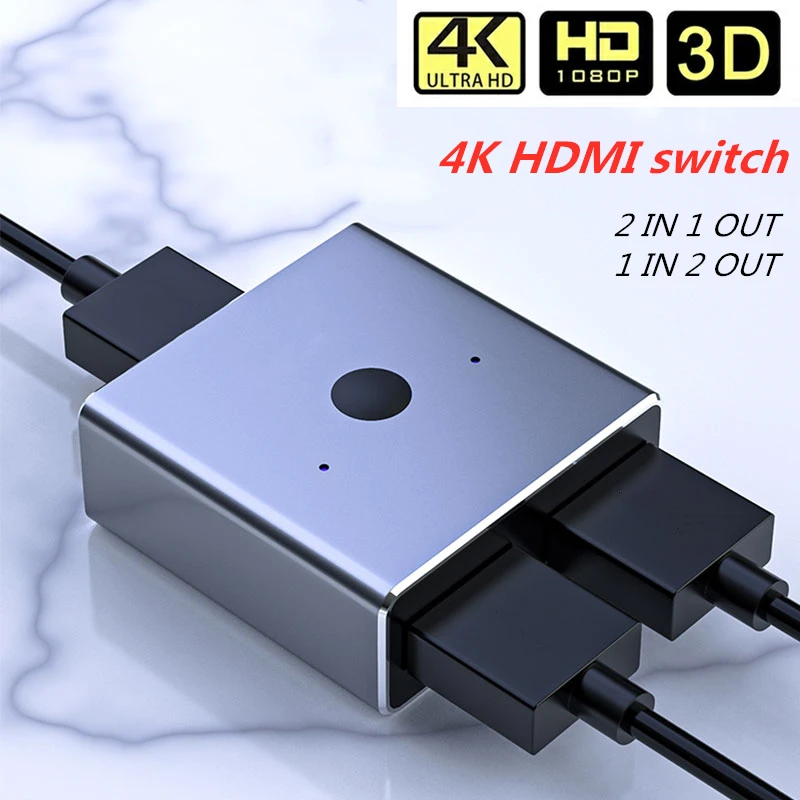 4K HDMI Switch 2 Ports Bi-Direction 1x2 2x1 Adapter HD 3D HDMI Splitter Switcher for Projector Computer Monitor
4K HDMI Switch 2 Ports Bi-Direction 1x2 2x1 Adapter HD 3D HDMI Splitter Switcher for Projector Computer Monitor