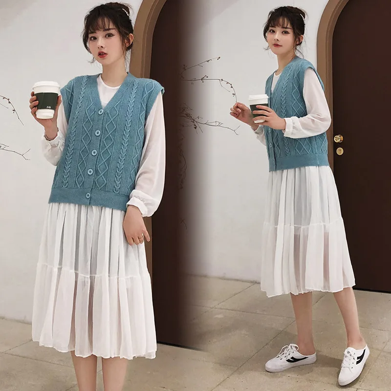 Maternity Clothes 2019 Spring New Style Korean-style Fashion Models Chiffon Dress + Knitted Vest Cardigan Two-Piece Set
Maternity Clothes 2019 Spring New Style Korean-style Fashion Models Chiffon Dress + Knitted Vest Cardigan Two-Piece Set