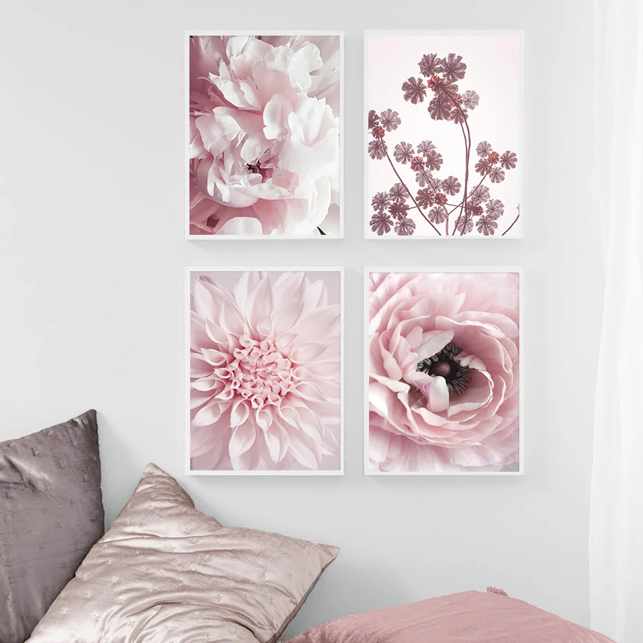 Bloom Pink Peony Dahlia Ballet Girl Quote Wall Art Canvas Painting Nordic Posters And Prints Wall Pictures For Living Room Decor
