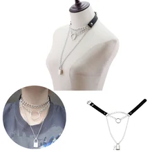 Venta de collar de cadena de bloqueo multicapa Punk gargantilla collar goth colgante collar mujer cuero Kawaii bruja rave joyería(China)
