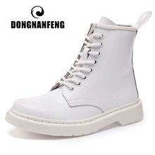 DONGNANFENG 女性の女性女性の靴のブーツプラットフォーム本革レースアップ冬の毛皮豪華な暖かい足首プラスサイズ 35 -44(China)