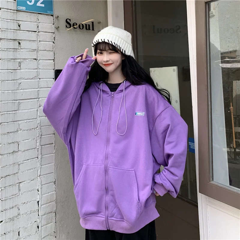 Hiphop Sweater Women's Spring and Autumn Loose Style Thin Fashion Oversize Zipper Jacket | Женская одежда
