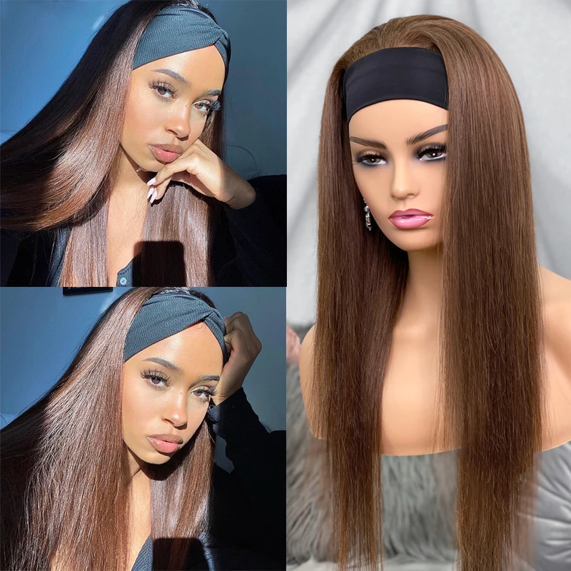 Straight Headband Wigs Brown Color #4 Human Hair Brazilian Full Machine Made Human Hair Wigs With Headband Glueless No Lace Wig 
Straight Headband Wigs Brown Color #4 Human Hair Brazilian Full Machine Made Human Hair Wigs With Headband Glueless No Lace Wig