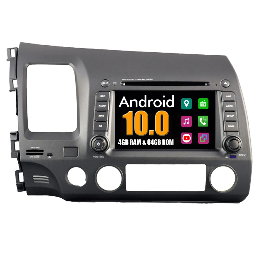 Автомагнитола RoverOne для Honda Civic 2006 2011 Android 10 Восьмиядерный процессор DVD GPS навигация