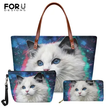 FORUDESIGNS Cute Cats Printing Women Fashion Pretty Tote Bag 3set Lady Luxury Large Shoulder Bags High Quality PU Leather Wallet
FORUDESIGNS Cute Cats Printing Women Fashion Pretty Tote Bag 3set Lady Luxury Large Shoulder Bags High Quality PU Leather Wallet