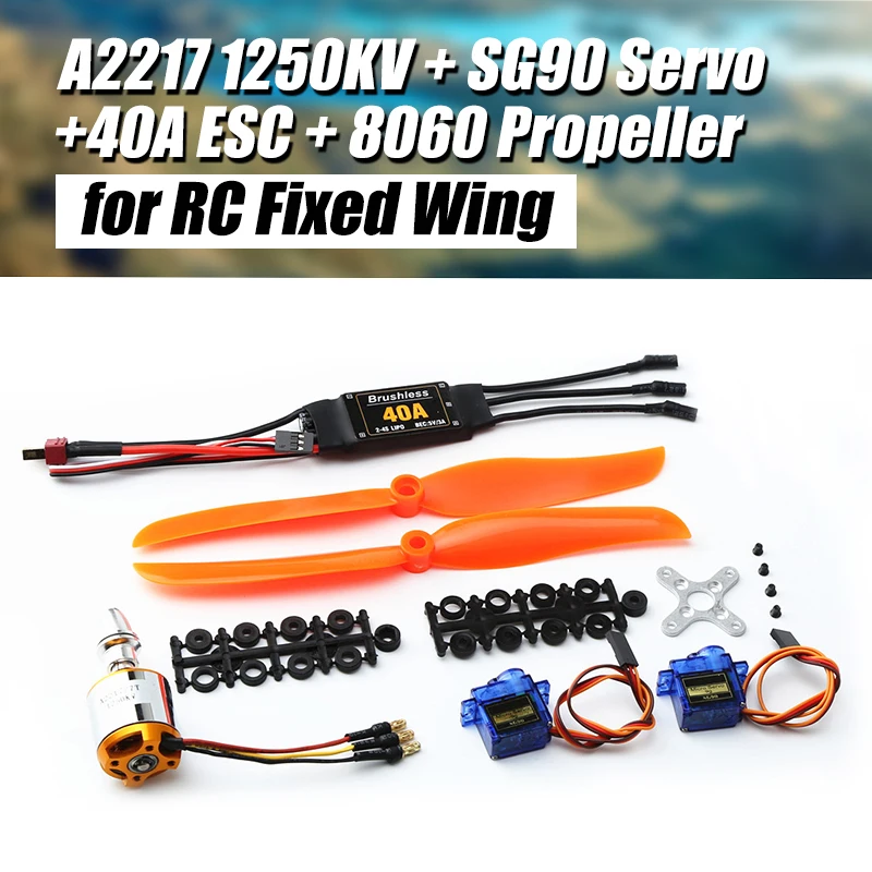 A2217 1250KV Brushless Motor 40A ESC SG90 9G Micro Servo 8060 Propeller Power System Combo for RC Fixed Wing Plane Helicopter
A2217 1250KV Brushless Motor 40A ESC SG90 9G Micro Servo 8060 Propeller Power System Combo for RC Fixed Wing Plane Helicopter