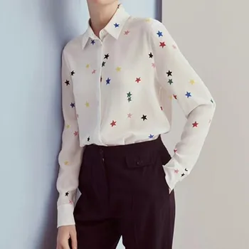 Women's Colordful Star Print Silk Shirt Long Sleeve Turn-down Collar Loose Female Blouse 2020 New Lady Clothes
Women's Colordful Star Print Silk Shirt Long Sleeve Turn-down Collar Loose Female Blouse 2020 New Lady Clothes