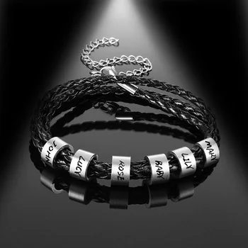 lucktune Custom Family Names Bracelet Men Personalized Engraved Stainless Steel Beads Leather Bracelets Bangle Fathers day Gift
lucktune Custom Family Names Bracelet Men Personalized Engraved Stainless Steel Beads Leather Bracelets Bangle Fathers day Gift