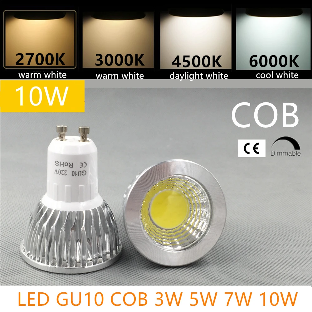 

12W LED Bulb GU10 COB MR16 Spotlamp Dimmable 2700K 3000K Warm White 3W 5W 7W 10W Replace Halogen Energy Saving Lamp