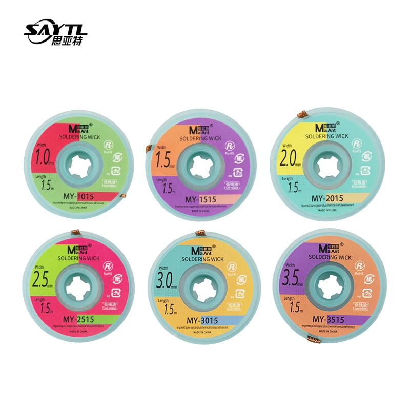 1.0mm 1.5mm 2mm 2.5mm 3mm 3.5mm Width 1.5M Length Welding Wires Desoldering Braid Solder Remover Wick Wire Repair Tool
1.0mm 1.5mm 2mm 2.5mm 3mm 3.5mm Width 1.5M Length Welding Wires Desoldering Braid Solder Remover Wick Wire Repair Tool
