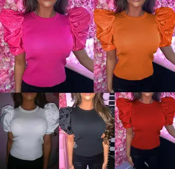 Women's Fashion Puff Short Sleeve Top Patchwork summer solid pullover Round Neck Slim Top T-shirt
Women's Fashion Puff Short Sleeve Top Patchwork summer solid pullover Round Neck Slim Top T-shirt