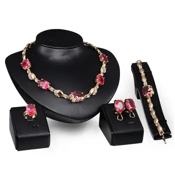 African costume gold color crystal Red Blue Gem Pendant necklace earrings bracelet Ring women bridal jewelry sets
African costume gold color crystal Red Blue Gem Pendant necklace earrings bracelet Ring women bridal jewelry sets