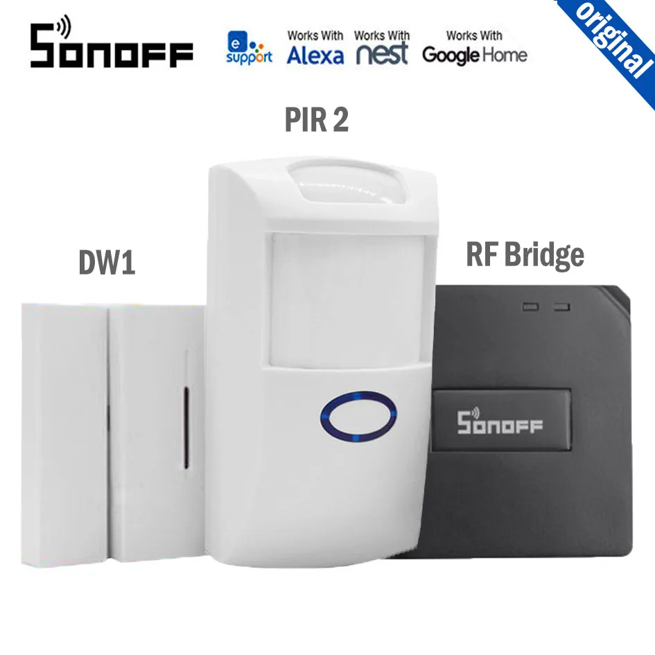 Sonoff RF Bridge 433MHZ Wifi Signal Converter PIR 2 Sensor/ DW1 Door & Window Alarm Sensor Compatible with Alexa Google Home
Sonoff RF Bridge 433MHZ Wifi Signal Converter PIR 2 Sensor/ DW1 Door & Window Alarm Sensor Compatible with Alexa Google Home
