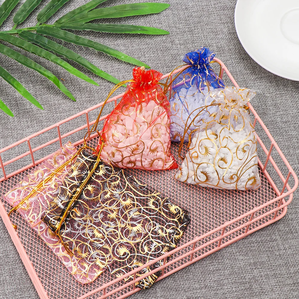 pcs/pack 7 colors jewelry pouches drawstring bag heart mesh bags