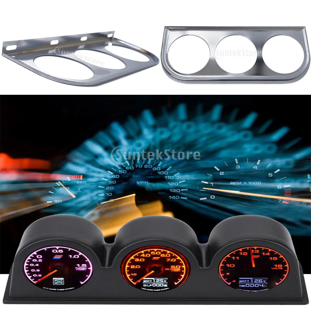 Universal 52mm Triple Gauge Single Din Radio Face Pod Gauge Panel Dash Mount Universal 52mm Triple Gauge Single Din Radio Face Pod Gauge Panel Dash Mount
