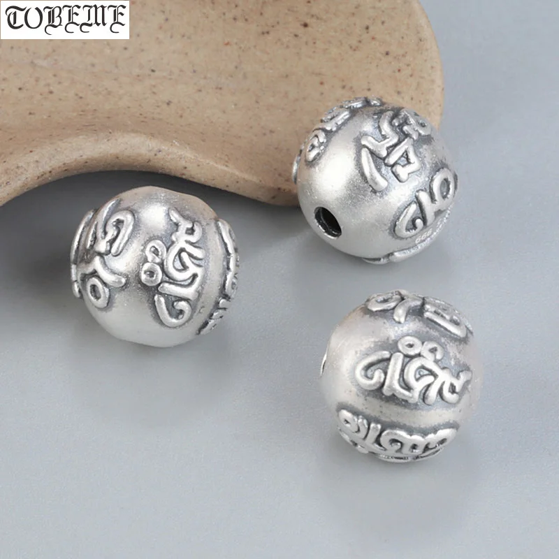 

3D 100% 999 Silver Tibetan Six Words Beads Buddhsit OM Mantra Loose Bead Good Luck DIY Bracelet Findings