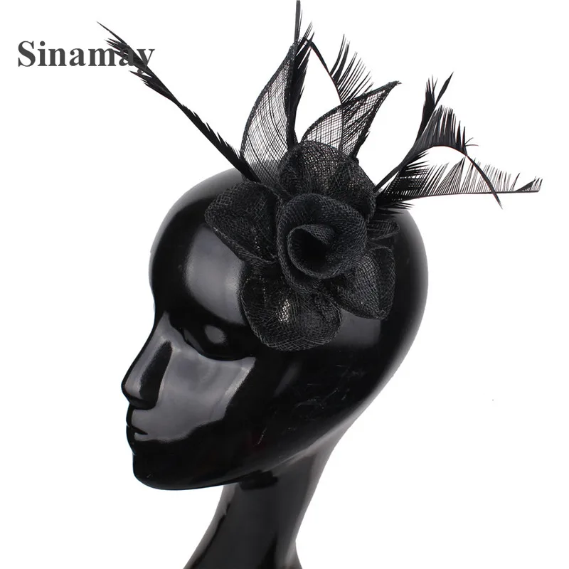 

Cute Sinamay Flower Women Headwear Women Ladies Fashion Hair Accessories Derby Nice Linen Headddress With Fancy Feather Party