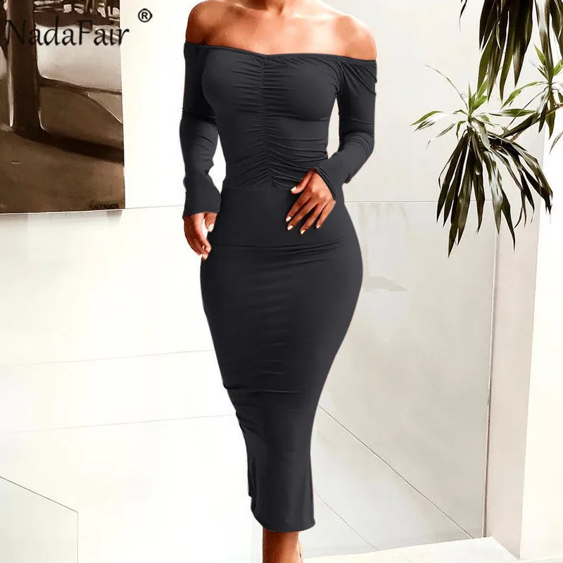 Nadafair Sexy Off Shoulder Tube Dress Women Autumn Long Sleeve Basic Stretchy Bodycon Midi Winter Dress Black
Nadafair Sexy Off Shoulder Tube Dress Women Autumn Long Sleeve Basic Stretchy Bodycon Midi Winter Dress Black