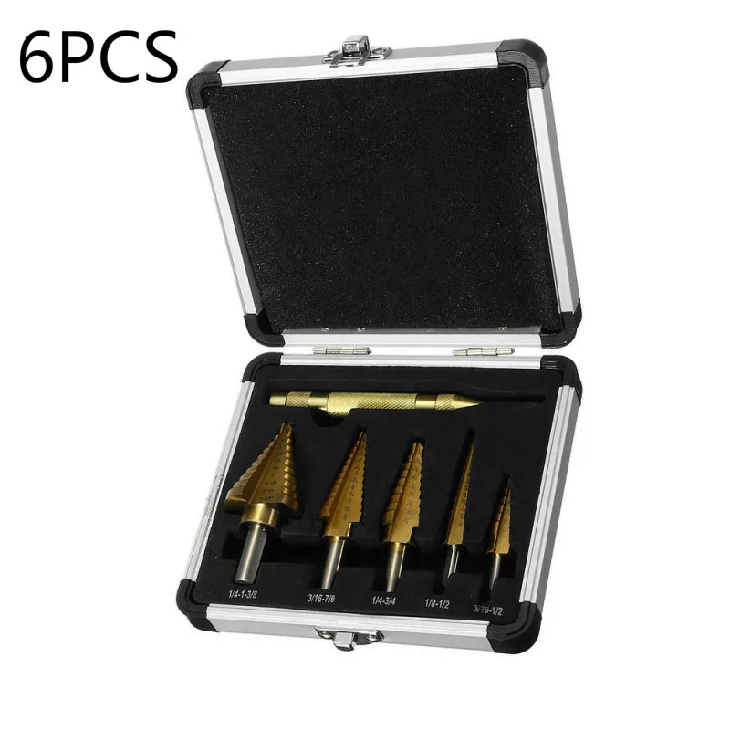 6PCS Titanium Step High Speed Steel Drill Bit Set HSS Automatic Center Punch For Sheet Metal Aluminum Case Multiple Hole Stepped
6PCS Titanium Step High Speed Steel Drill Bit Set HSS Automatic Center Punch For Sheet Metal Aluminum Case Multiple Hole Stepped