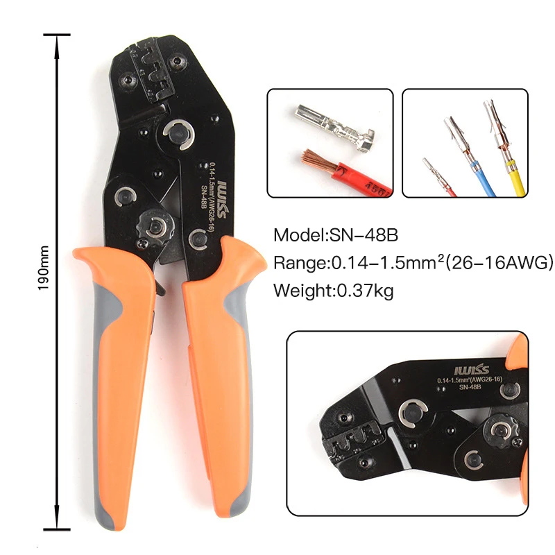 SN-48B Ratchet Crimping Tools with Wire Cutting Dies and TPR+PP Plastic Handle Crimp 26-16AWG (0.14-1.5mmІ) Terminal IWISS plier
SN-48B Ratchet Crimping Tools with Wire Cutting Dies and TPR+PP Plastic Handle Crimp 26-16AWG (0.14-1.5mmІ) Terminal IWISS plier