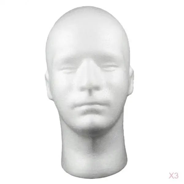 3 Pieces Man Styrofoam Foam Mannequin Head for Glasses Headsets f/ Salon 3 Pieces Man Styrofoam Foam Mannequin Head for Glasses Headsets f/ Salon