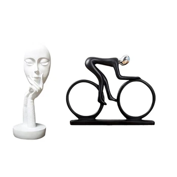 2 Pcs Furniture Decoration, Abstract Female Face Statue Decoration & Bicycle Character Ornament Decoration 
2 Pcs Furniture Decoration, Abstract Female Face Statue Decoration & Bicycle Character Ornament Decoration