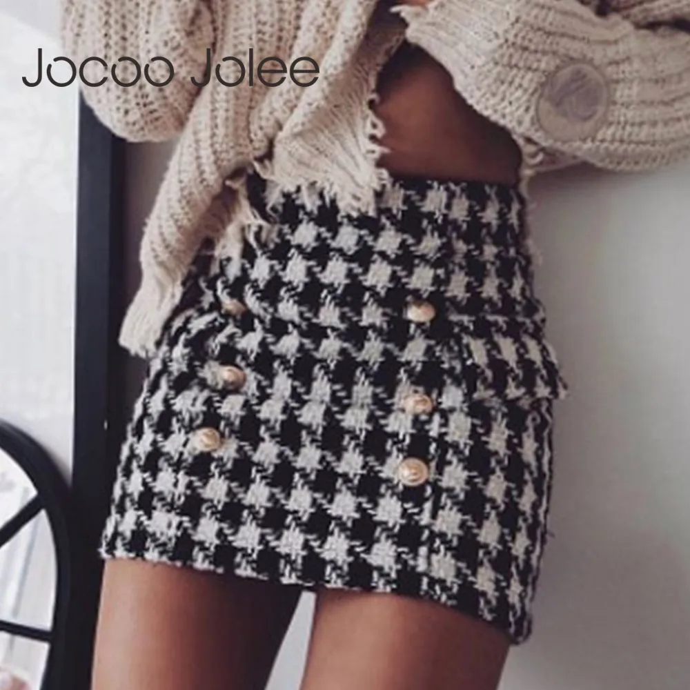 Jocoo Jolee Fashion Tweed Wool Houndstooth Mini Skirt Women's Lion Buttons Double Breasted Bodycon Skirt Runway Designer Skirt
Jocoo Jolee Fashion Tweed Wool Houndstooth Mini Skirt Women's Lion Buttons Double Breasted Bodycon Skirt Runway Designer Skirt