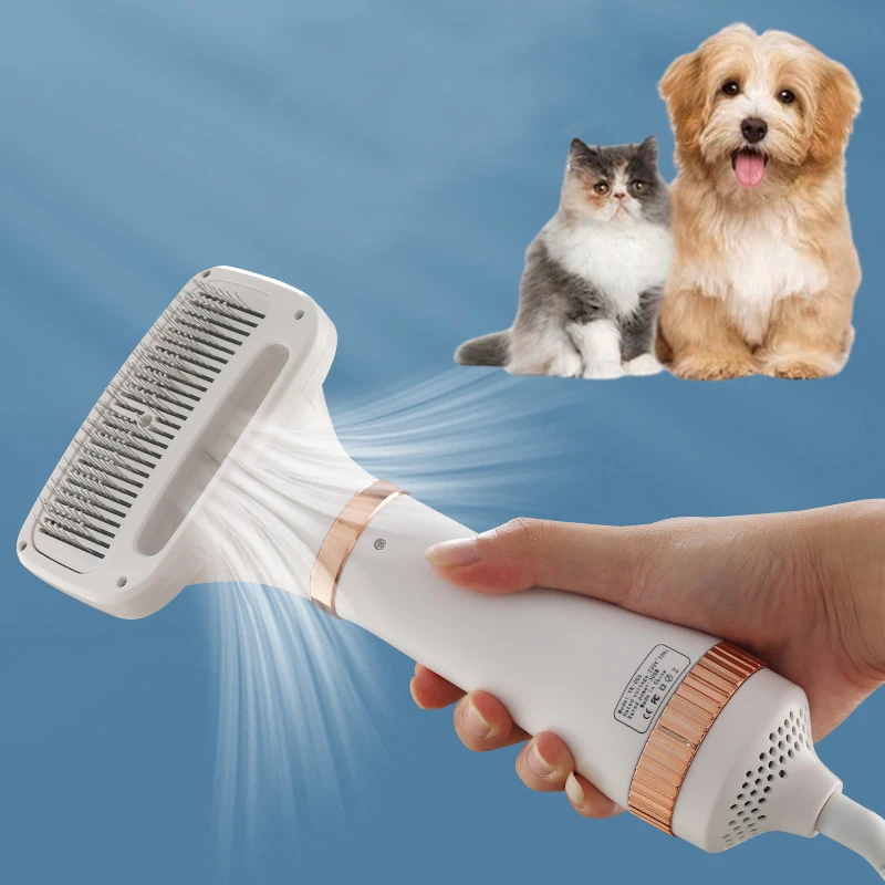 

Pet Hair Fur Dryer 2 In 1 Grooming Hairdryer With Slicker Brush Dog Adjustable Temperature For Cat Puppy Comb Low Noise Blower