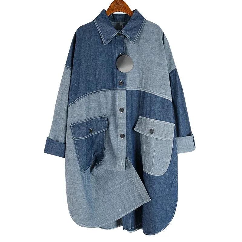 Женская джинсовая рубашка в стиле ретро, тонкое пальто в стиле пэчворк, однобортная Свободная рубашка средней длины с большими карманами, Женский уличный Топ
Женская джинсовая рубашка в стиле ретро, тонкое пальто в стиле пэчворк, однобортная Свободная рубашка средней длины с большими карманами, Женский уличный Топ