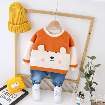 Children Clothing Suit Boys Korean Autumn Winter Stitching Bear Plus Velvet Sweater Casual Jeans Two-Piece Cute Girls Clothes 
Children Clothing Suit Boys Korean Autumn Winter Stitching Bear Plus Velvet Sweater Casual Jeans Two-Piece Cute Girls Clothes